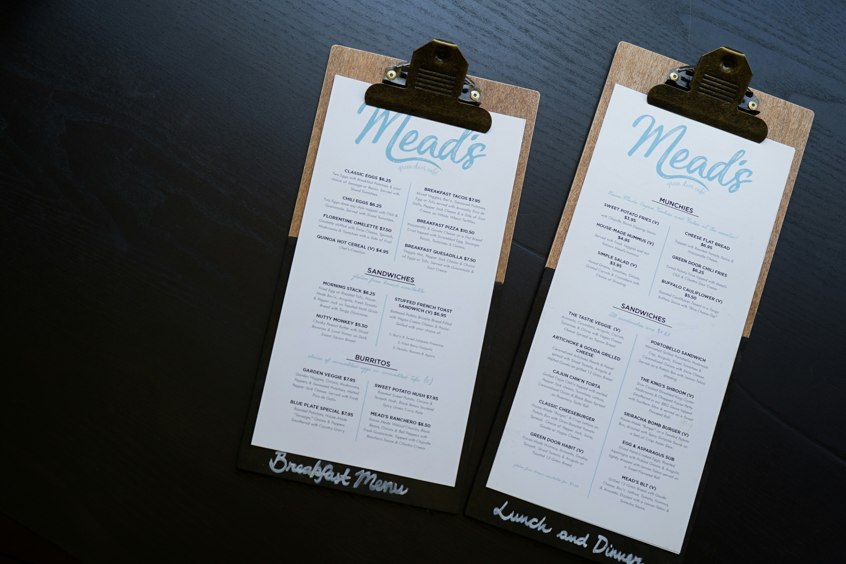 Two paper menu on the table